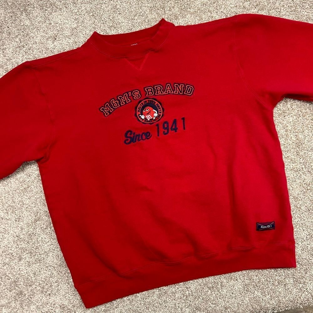 Vintage M&M Brand Crewneck Sweatshirt Men Size XL Embroidered Red Since 1941